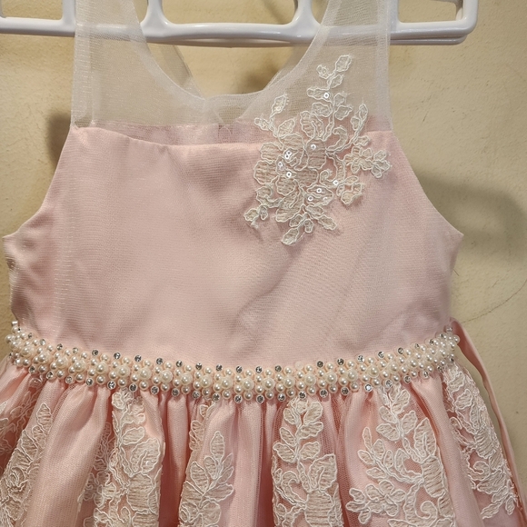 American Princess Pink Lace Flower Girl Dress with White Accents Size 5 - Picture 4 of 10